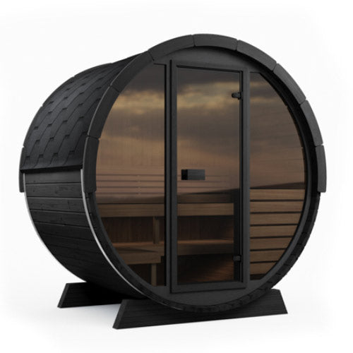 SaunaLife Saunas SaunaLife Model EE6GB 4 Person Outdoor Traditional Barrel Sauna with Glass Front (Paint Included)