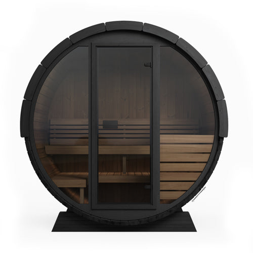 SaunaLife Saunas SaunaLife Model EE6GB 4 Person Outdoor Traditional Barrel Sauna with Glass Front (Paint Included)
