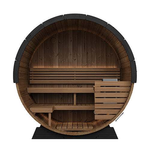 SaunaLife Saunas SaunaLife Model EE6GB 4 Person Outdoor Traditional Barrel Sauna with Glass Front (Paint Included)
