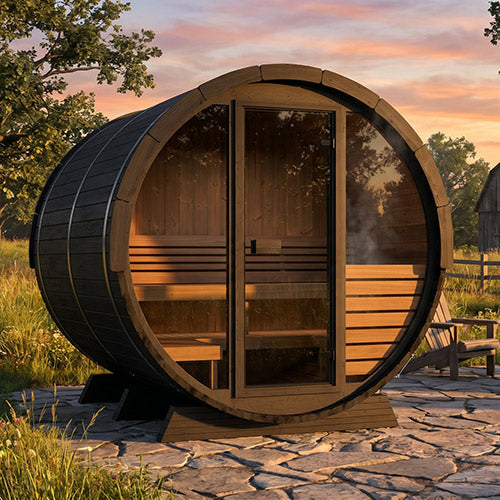 SaunaLife Saunas SaunaLife Model EE6GB 4 Person Outdoor Traditional Barrel Sauna with Glass Front (Paint Included)