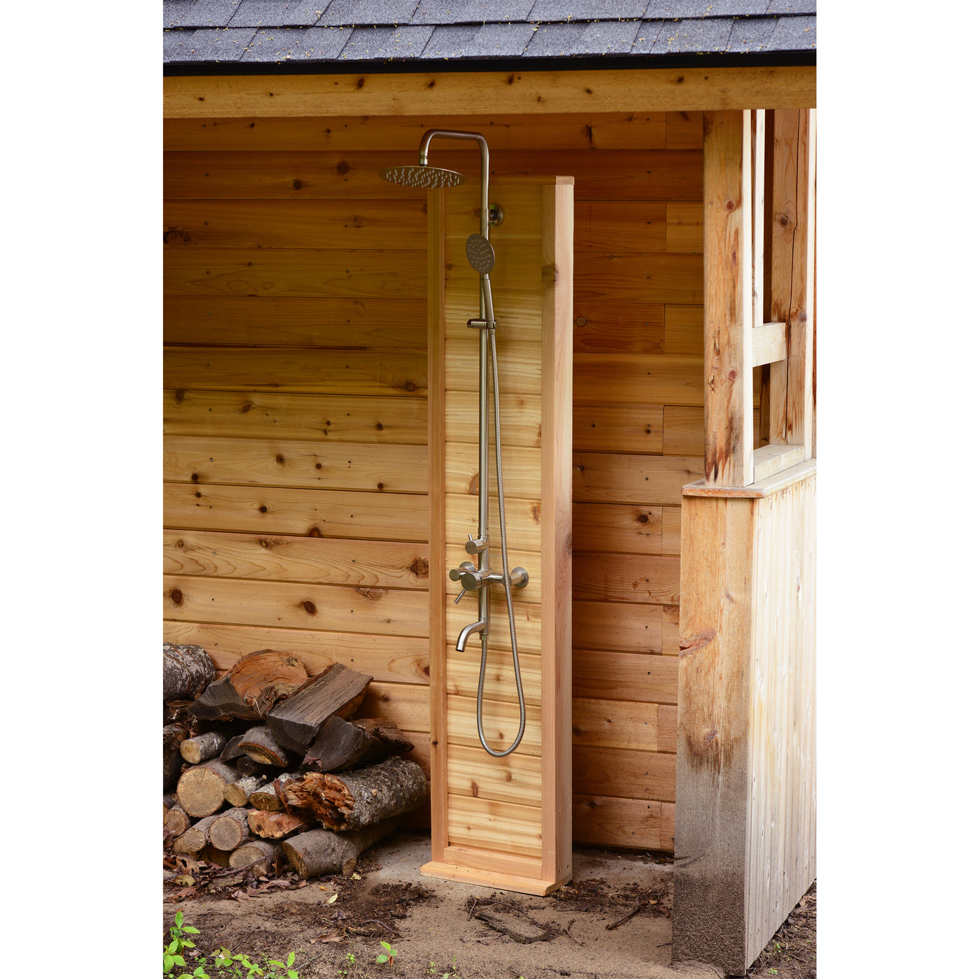 Almost Heaven Huntington 6 Person Canopy Outdoor Barrel Sauna &  Almost Heaven Tower Outdoor Shower