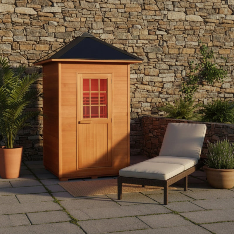 Sunray Saunas Sunray Eagle 2-Person Outdoor Traditional Sauna in outdoor set-up