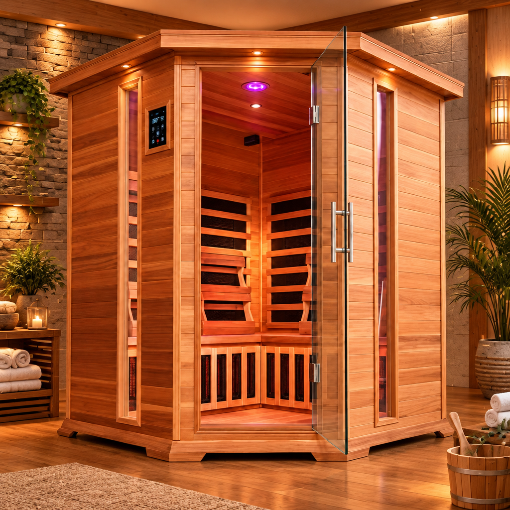 Sunray Saunas Sunray Bristol Bay 4 Person Indoor Infrared Corner Cedar Sauna