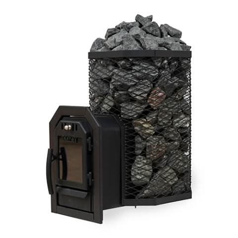 Thru-Wall heater angled view with the firebox door closed