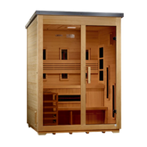 Golden Designs Saunas Golden Designs "Carinthia" 3 Person Hybrid (PureTech™ Full Spectrum IR or Traditional Stove) Flat Roof Outdoor Sauna (GDI-8023-01)