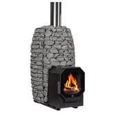 HUUM HIVE Flow LS sauna stove with firebox extension, filled with stones