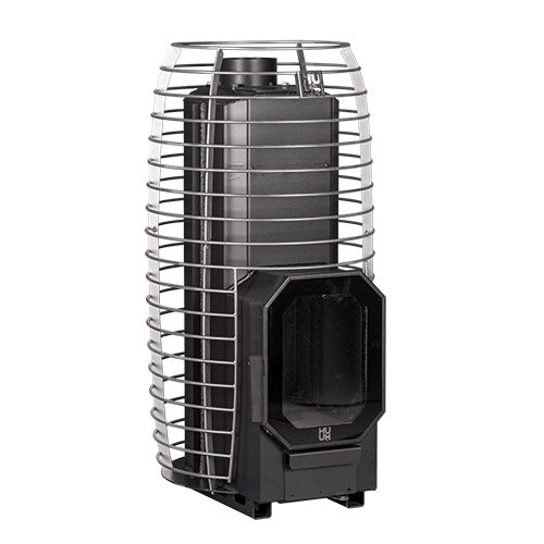 HUUM HIVE Flow Mini wood-burning stove without stones, angled view