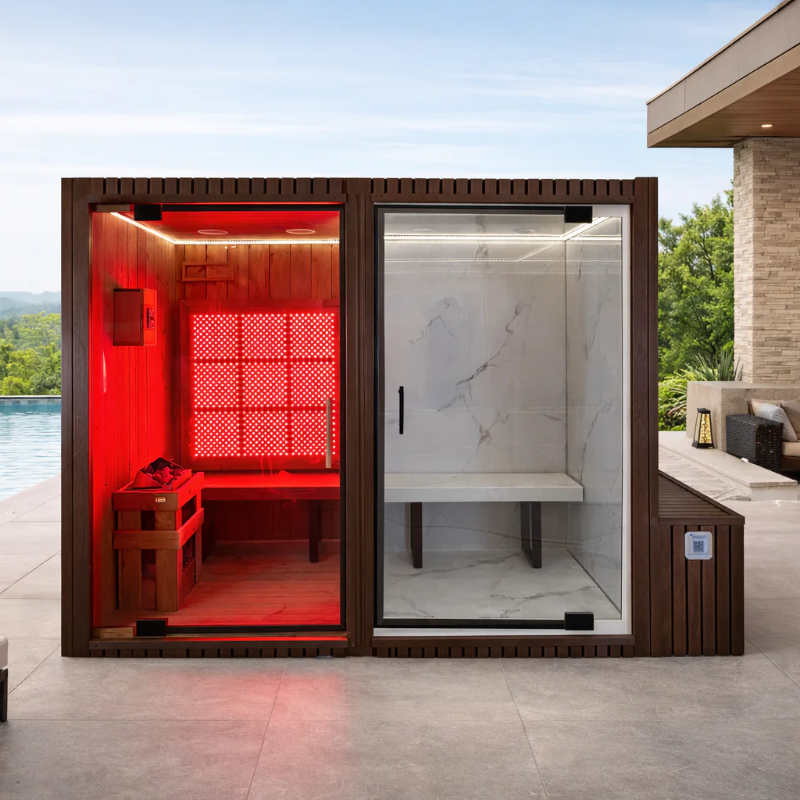 GeyserSteam Saunas GeyserSteam Minka 2 Person Outdoor/Indoor Hybrid Sauna & Steam Room Cabin