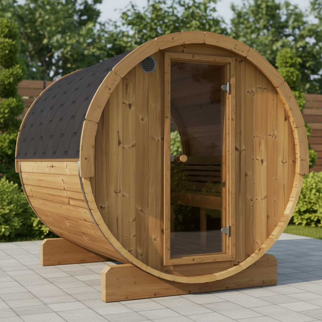 Forever Saunas Thermally Treated 6 Person Outdoor Traditional Barrel Sauna with Rear Window