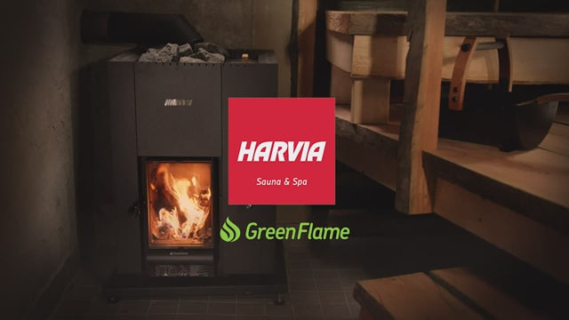 Harvia Linear 22 Greenflame 15.7kW ES Wood Burning Sauna Stove with Water Tank