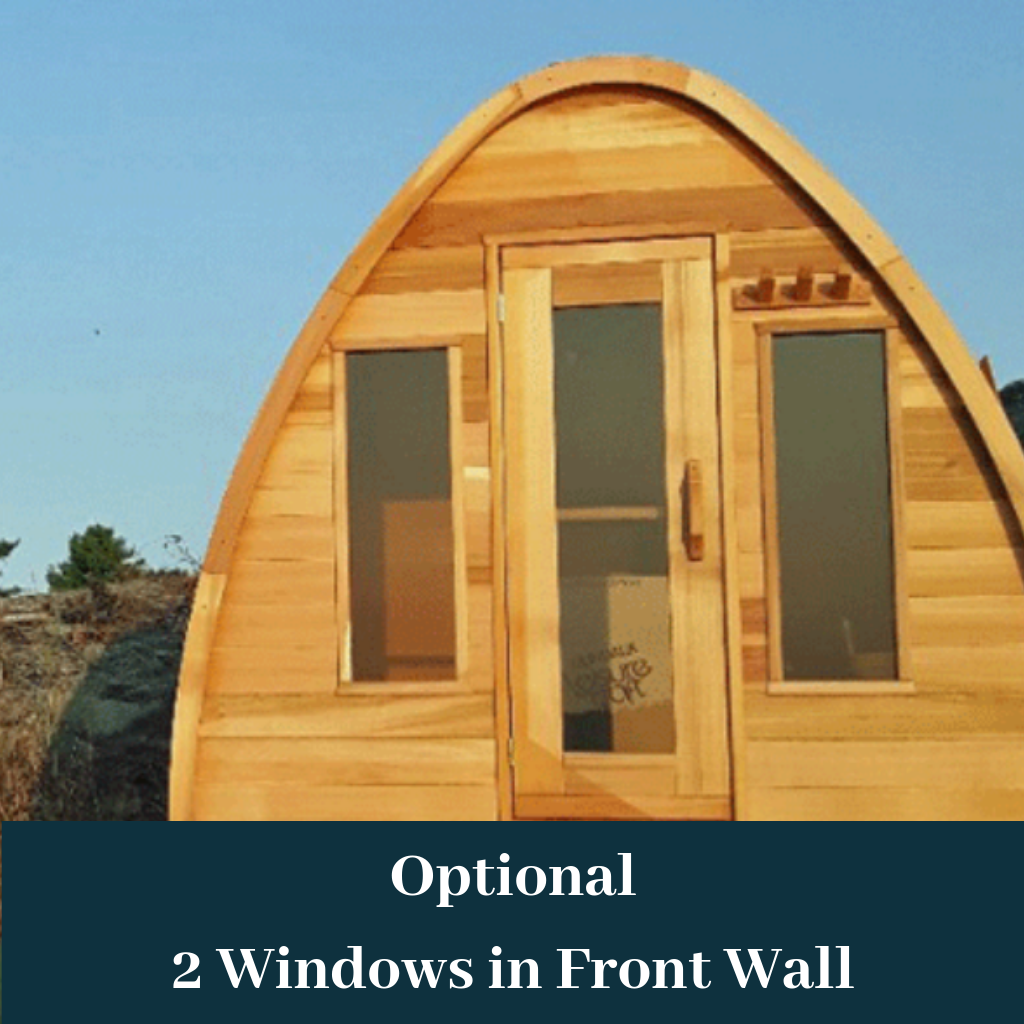 Dundalk Leisurecraft Knotty Cedar POD Sauna with 2' Porch, Bevel Siding, & 2 Front Windows - My Sauna World