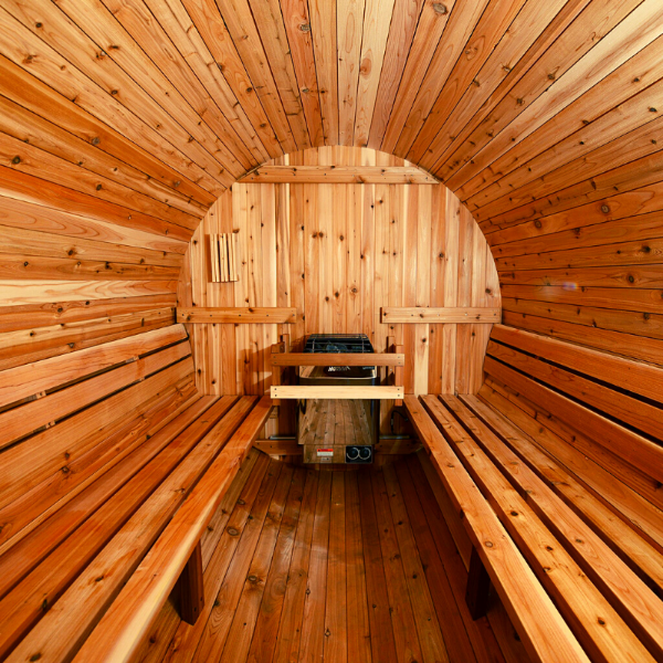 The Barrel Interior of Almost Heaven Watoga 4-Person Standard Barrel Sauna