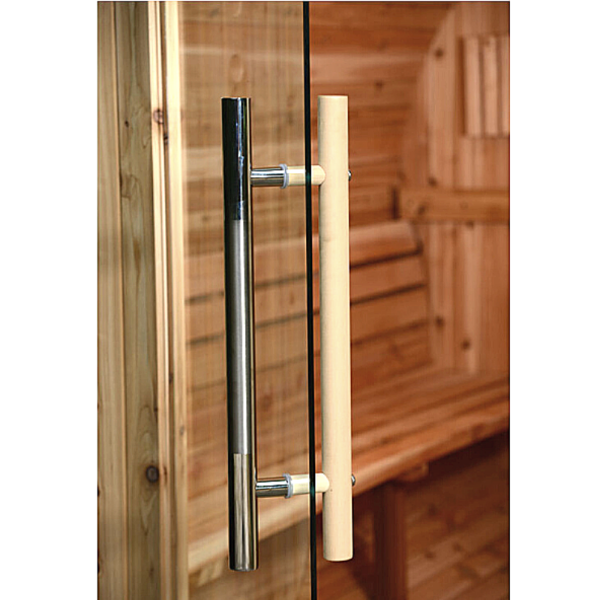 The Door Handle of Almost Heaven Princeton 6 Person Standard Barrel Sauna 