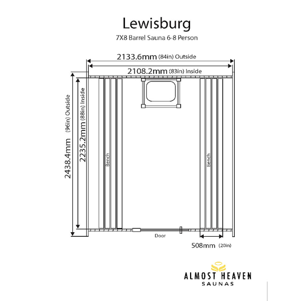 Almost Heaven Lewisburg 8 Person Standard Barrel Sauna - My Sauna World