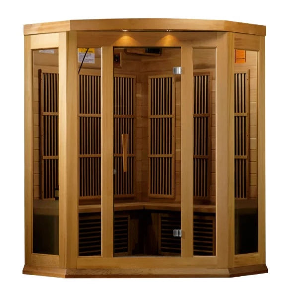 MAXXUS "AVIGNON EDITION" 3 PERSON CORNER NEAR ZERO EMF FAR INFRARED SAUNA - CANADIAN RED CEDAR