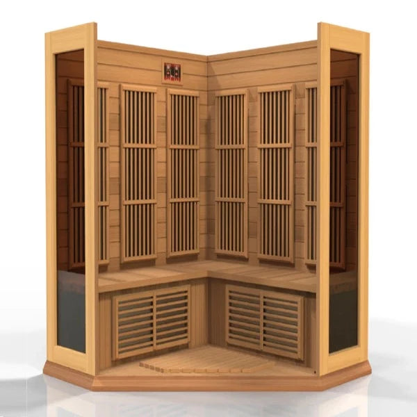 MAXXUS "AVIGNON EDITION" 3 PERSON CORNER NEAR ZERO EMF FAR INFRARED SAUNA - CANADIAN RED CEDAR