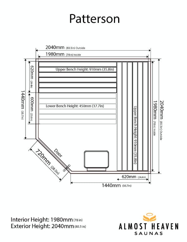 Almost Heaven Patterson Sauna - My Sauna WorldAlmost Heaven Patterson 6 Person Indoor Sauna