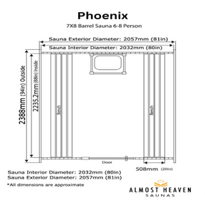 Almost Heaven Phoenix - 6 Person Luxury Barrel Sauna
