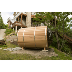 Dundalk Leisure Craft Panoramic View Cedar Barrel Sauna with 2' porch & 2 Windows in Front Wall