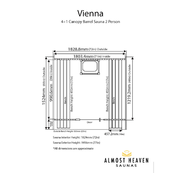 Almost Heaven Vienna Canopy Barrel 2 Person Sauna - My Sauna World