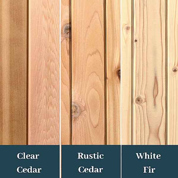Wood Options (clear cedar, rustic cedar, white fir) for Almost Heaven Logan 1-Person Indoor Sauna