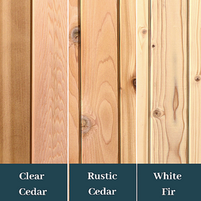 Wood Options (clear cedar, rustic cedar, white fir) for  Almost Heaven Watoga 4-Person Standard Barrel Sauna